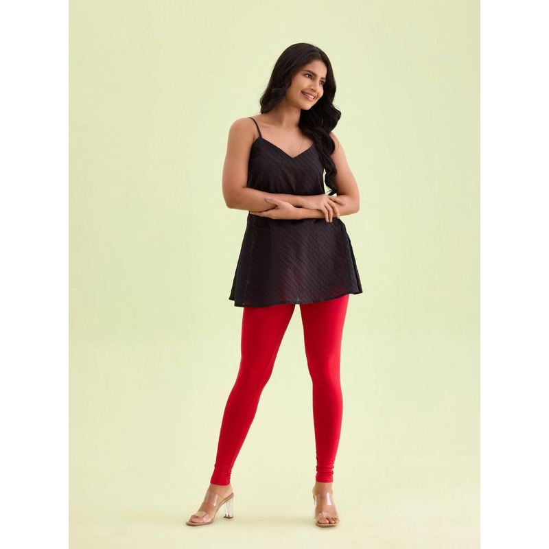 Go Colors Women Red Solid Ankle-Length Leggings