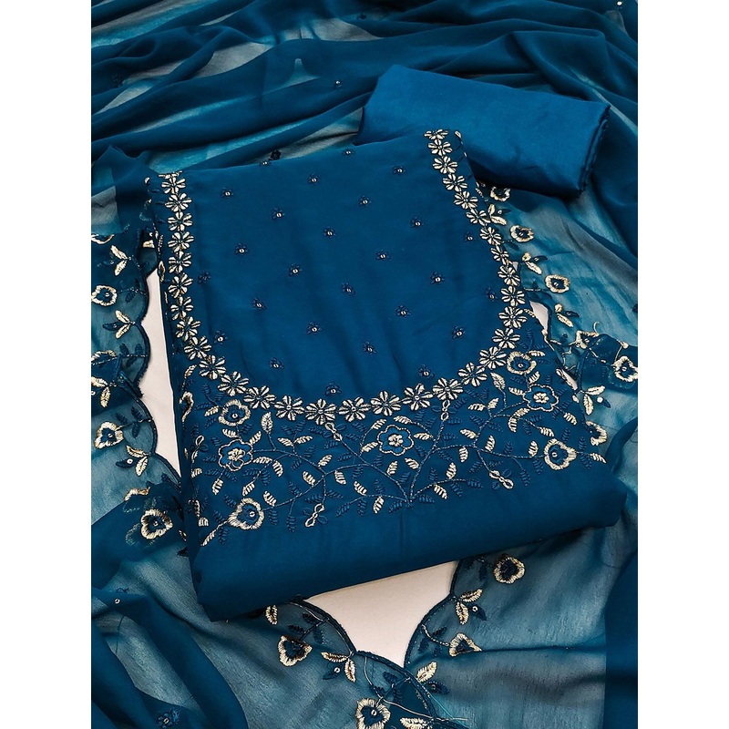 HERE&NOW Floral Embroidered Georgette Unstitched Dress Material