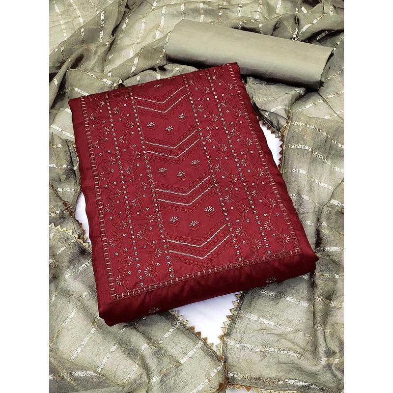 HERE&NOW Floral Embroidered Sequinned Unstitched Dress Material