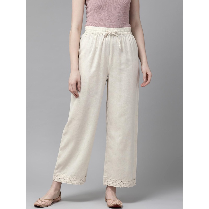 Juniper Women Off-White Solid Straight Palazzos