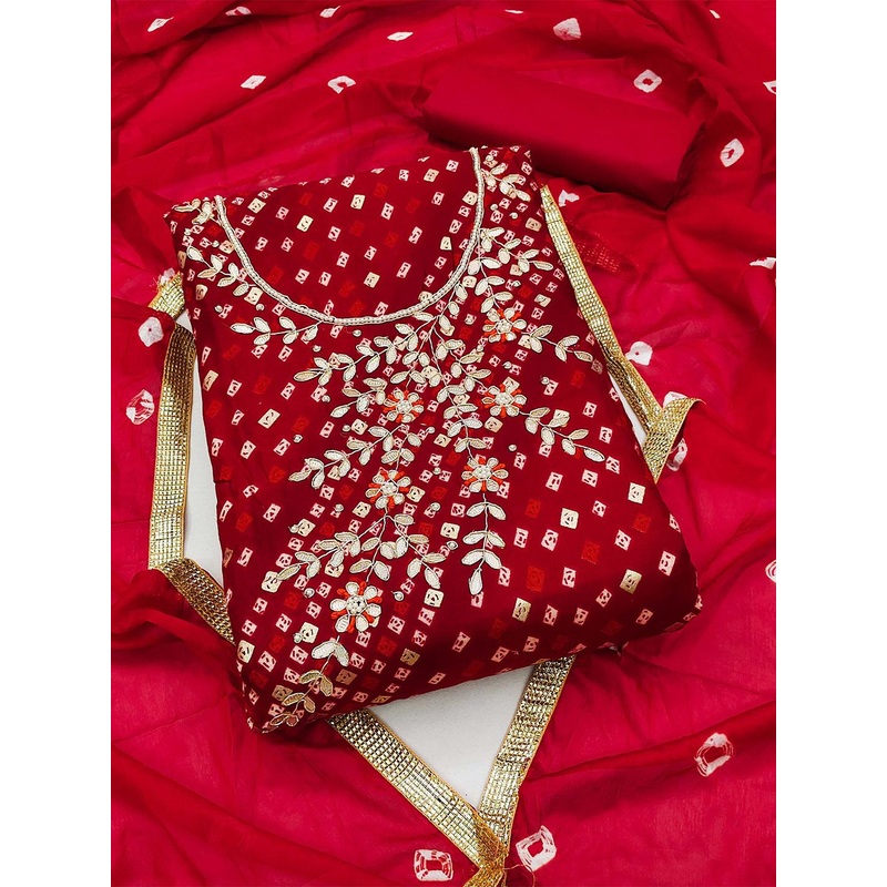 KALINI Bandhani Beads & Stones Unstitched Dress Material