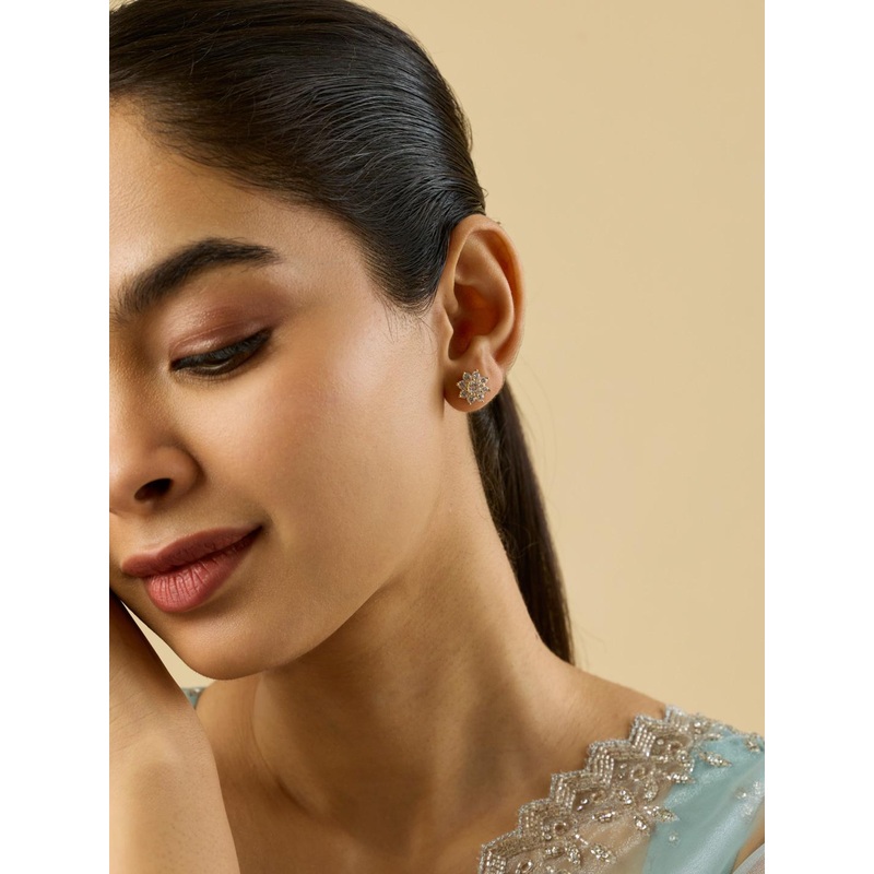 Kushal’s Fashion Jewellery Gold-Plated Zircon Stone Studded Floral Shaped Studs