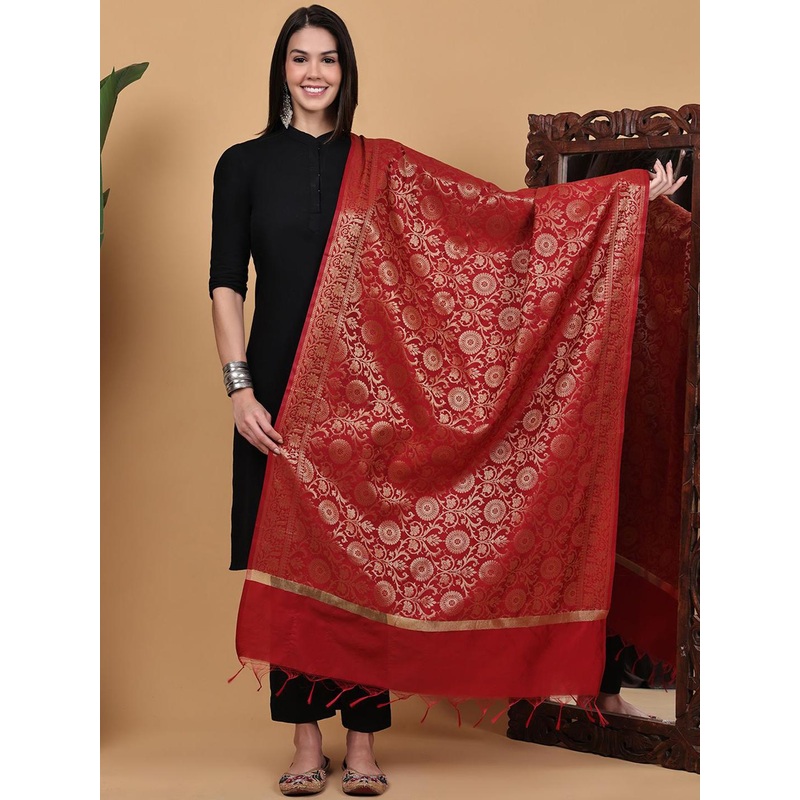 LOOM LEGACY Ethnic Motifs Woven Design Dupatta With Zari