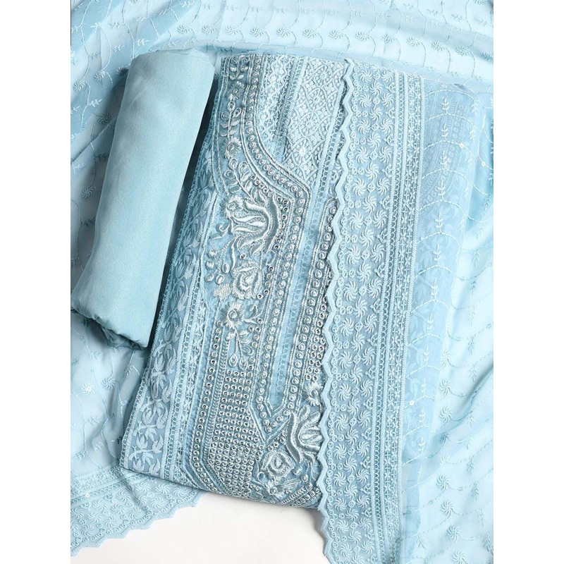 Meena Bazaar Floral Embroidered Beads And Stones Georgette Unstitched Dress Material