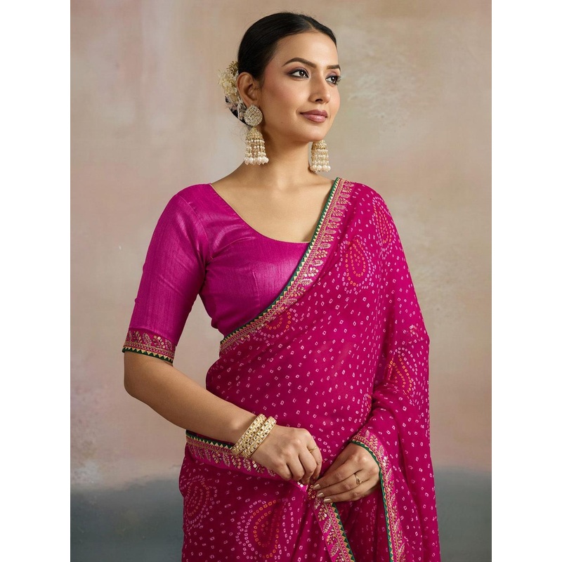 Mitera Bandhani Printed Sequinned Pure Georgette Bandhani Saree