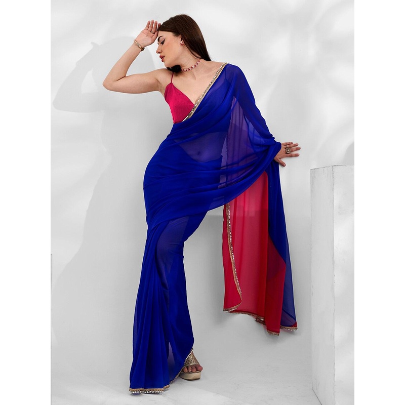 Mitera Colorblocked Gotta Patti Border Pure Georgette Saree