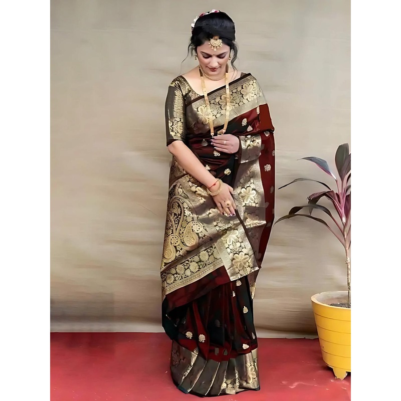 PERVAS Woven Design Zari Banarasi Saree
