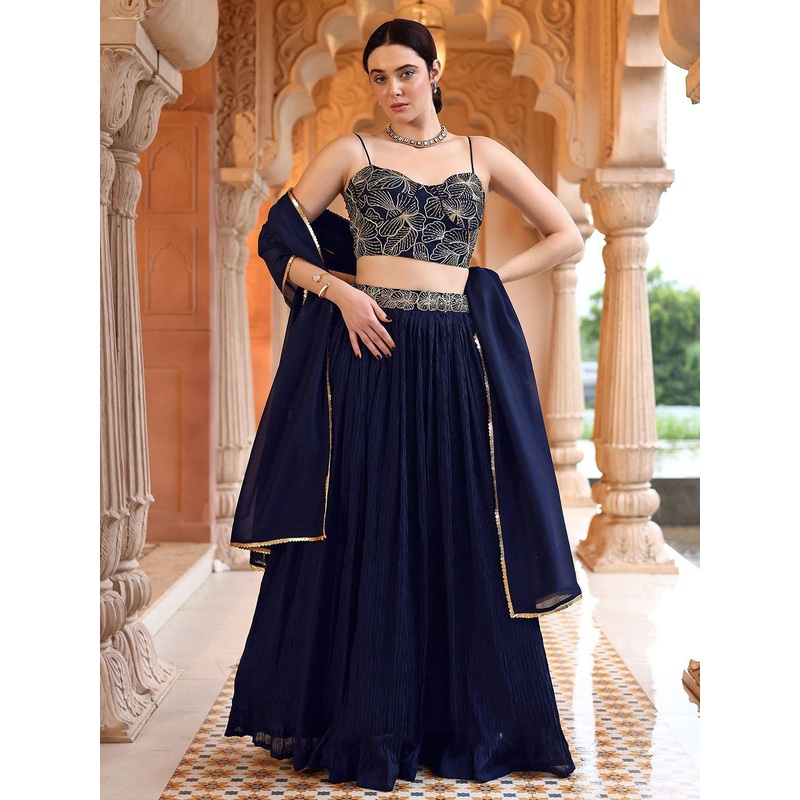 PURVAJA Embroidered Sequinned Ready to Wear Lehenga & Unstitched Blouse With Dupatta