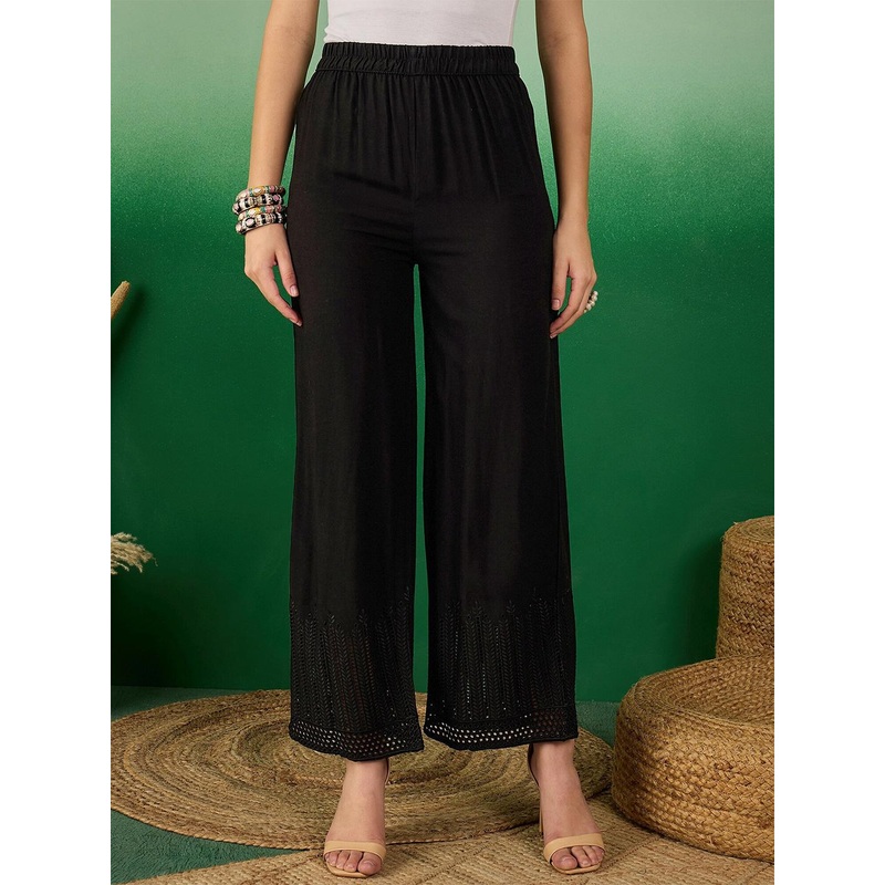 Sangria Black Floral Schiffli Embroidered Palazzo