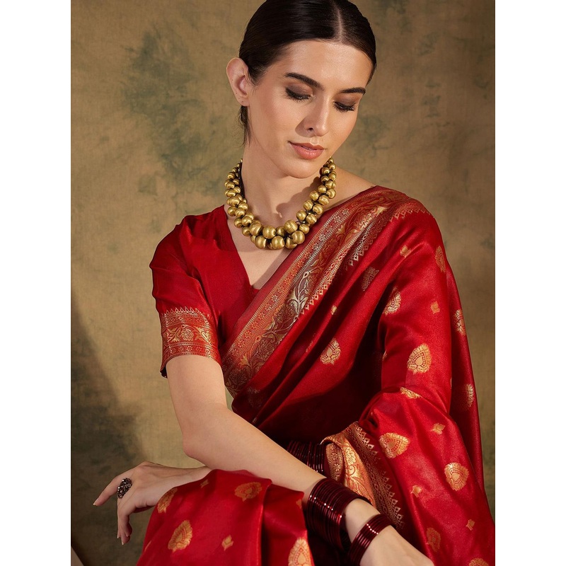 Sangria Ethnic Motif Zari Woven Banarasi Saree With Blouse