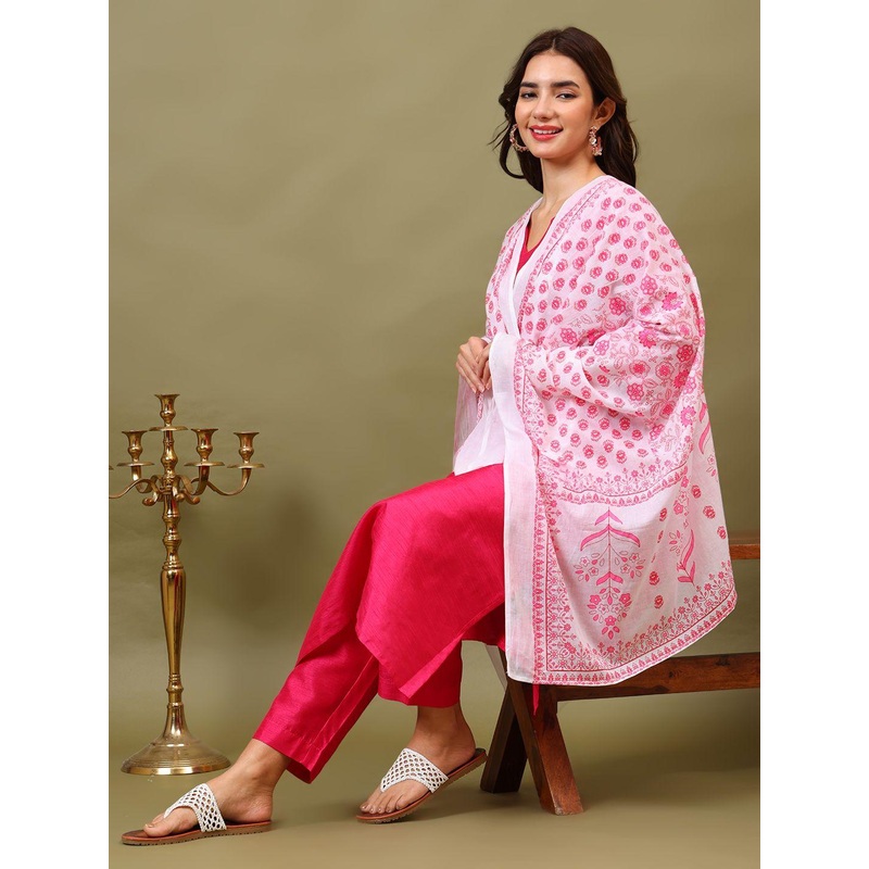 Sangria Floral Printed Pure Cotton Dupatta