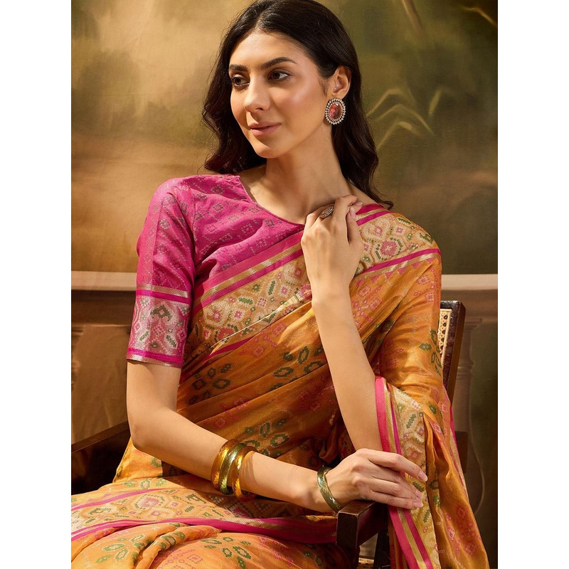 Sangria Floral Woven Design Patola Saree With Blouse Piece