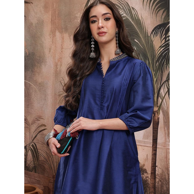 Sangria Gotta Patti Pin Tucks Detail Straight Kurta