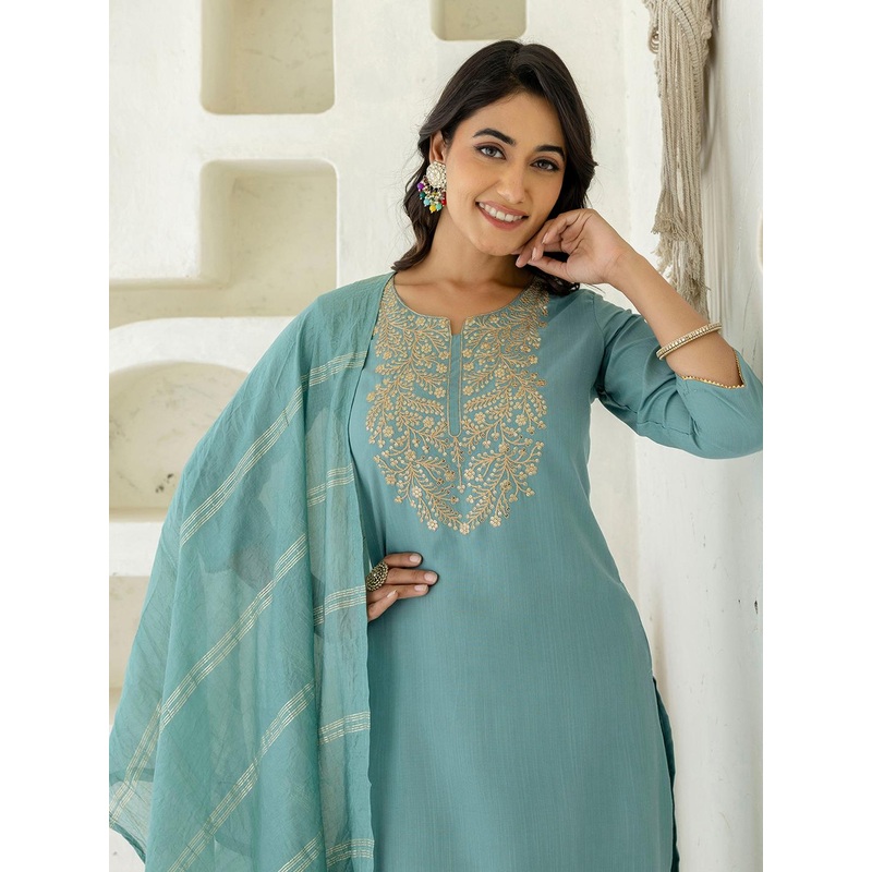 SANISA Women Ethnic Motifs Yoke Design Kurta with Trousers & Dupatta