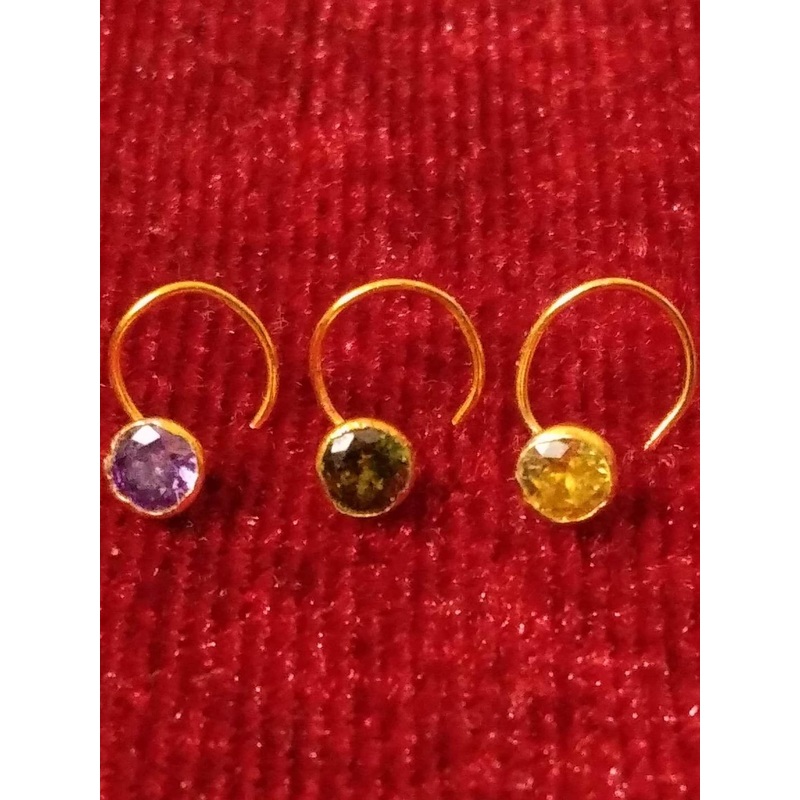 SHREEVARAM Pack of 3 Cubic Zirconia Diamond Gold-Plated Brass Nose Ring