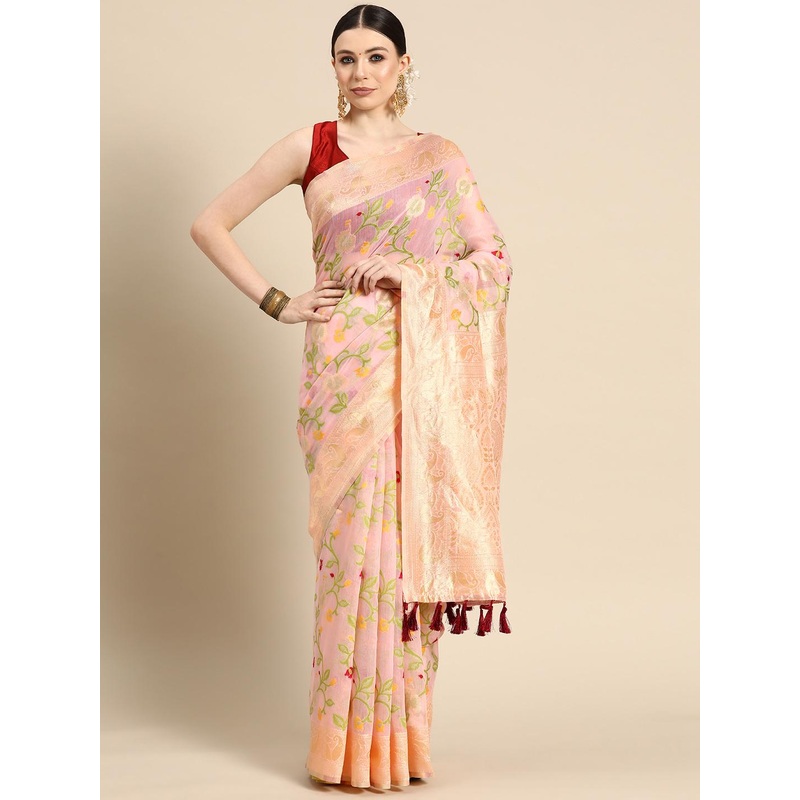 Silk Land Floral Phulkari Cotton Jamdani Saree