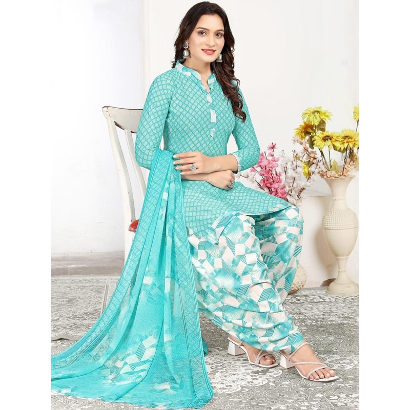 SIMPLYETHNIC Geometric Printed Mandarin Collar Straight Kurta With Salwar & Dupatta