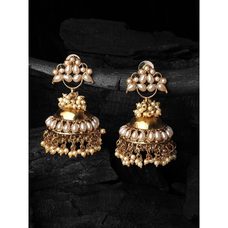 Stefan Gold Plated Pearls Dome Shape Jhumkas
