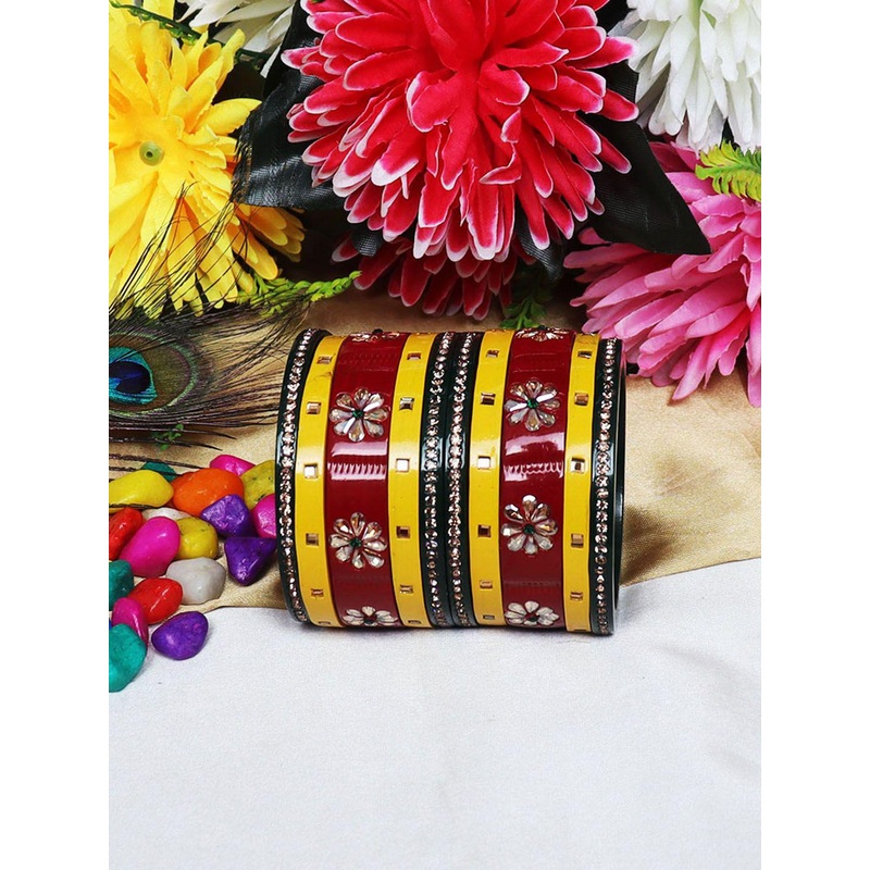 TAJ BRIDAL STORE  Set Of 10 Kunadn-Studded Bangles