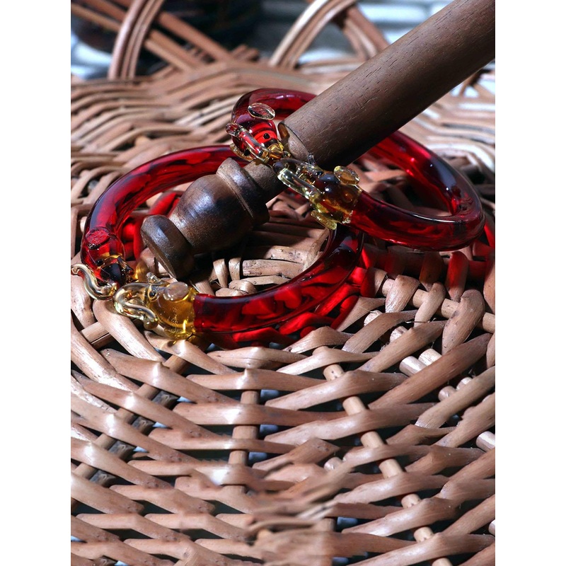 THE GOLDEN CASCADE Set Of 2 Glass Artificial Stones Studded Elepahnt Kada Bangles