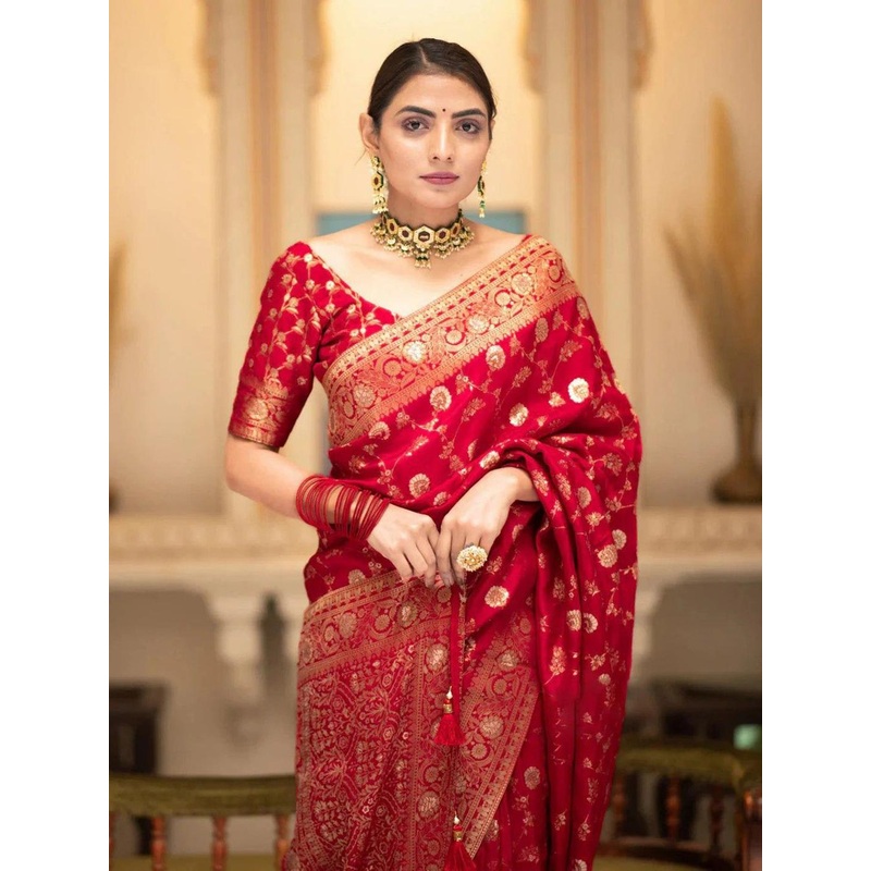 VILLAGIUS Woven Design Zari  Kanjeevaram Saree