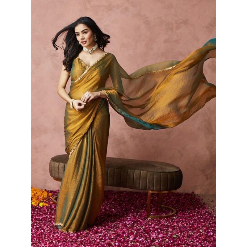 VRAGI Beads and Stones Pure Chiffon Ready to Wear Saree