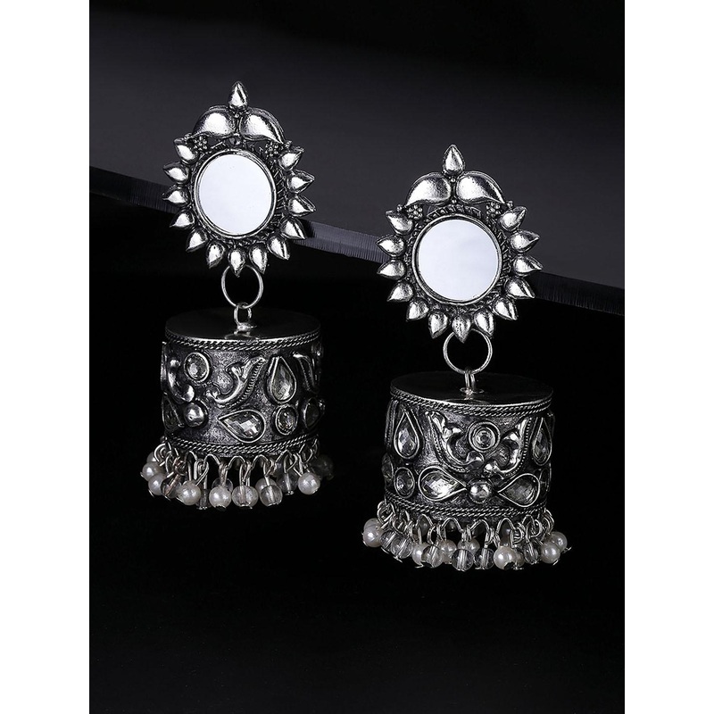 Yellow Chimes Brass-Plated Mirror Contemporary Drop Earrings