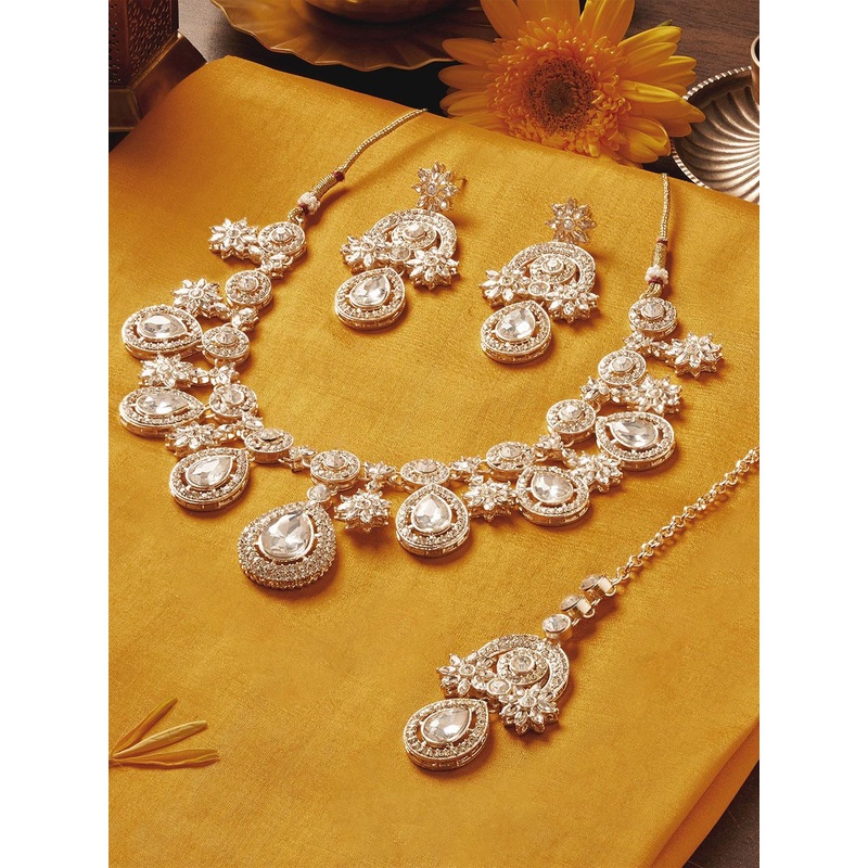 Zaveri Pearls Gold Plated Austrian Diamonds Studded Jewellery Set
