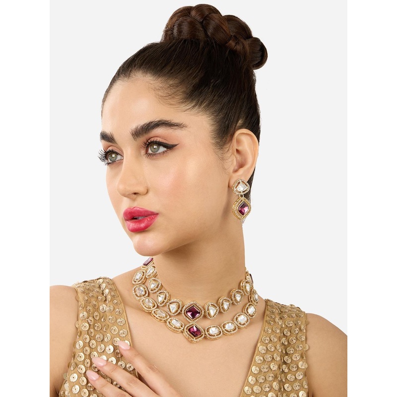 Zaveri Pearls Gold-Plated Stones & Austrian Diamonds-Studded Layered Jewellery Set