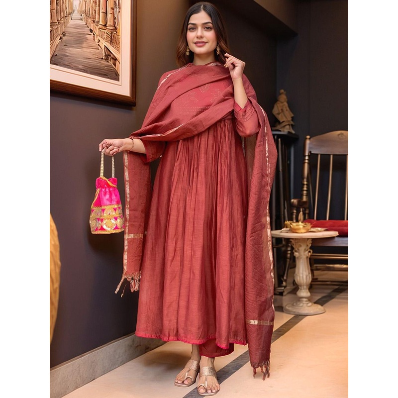 Aaghnya Women Ethnic Motifs Embroidered Kurta with Trousers & Dupatta