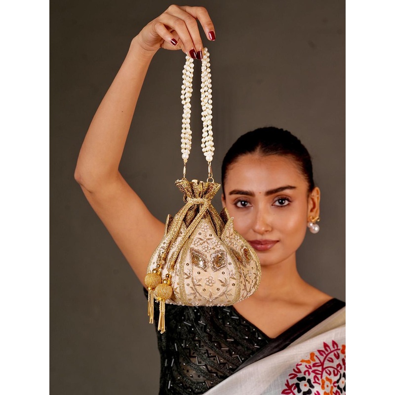 Anouk Embroidered Embellished Lotus Shaped Potli Bag