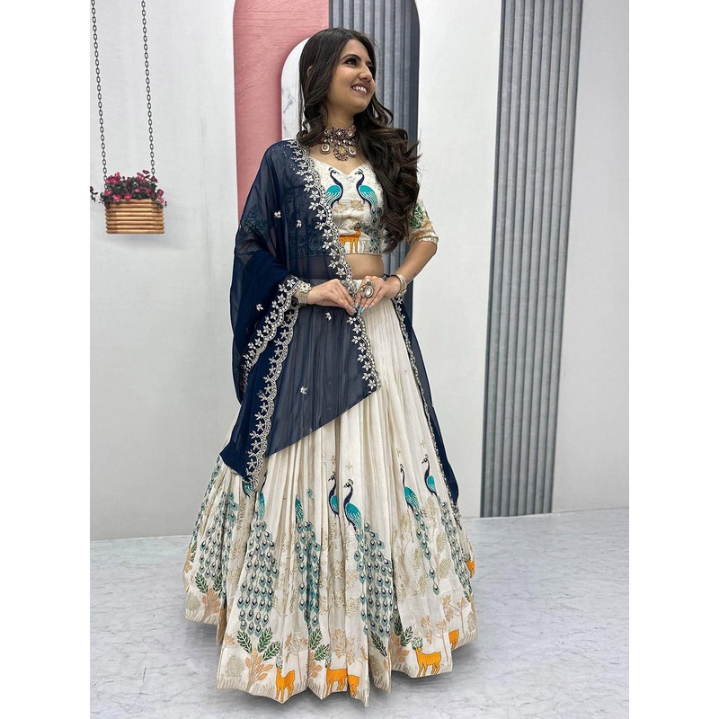 BAESD Floral Embroidered Sequinned Semi-Stitched Lehenga & Unstitched Blouse With Dupatta