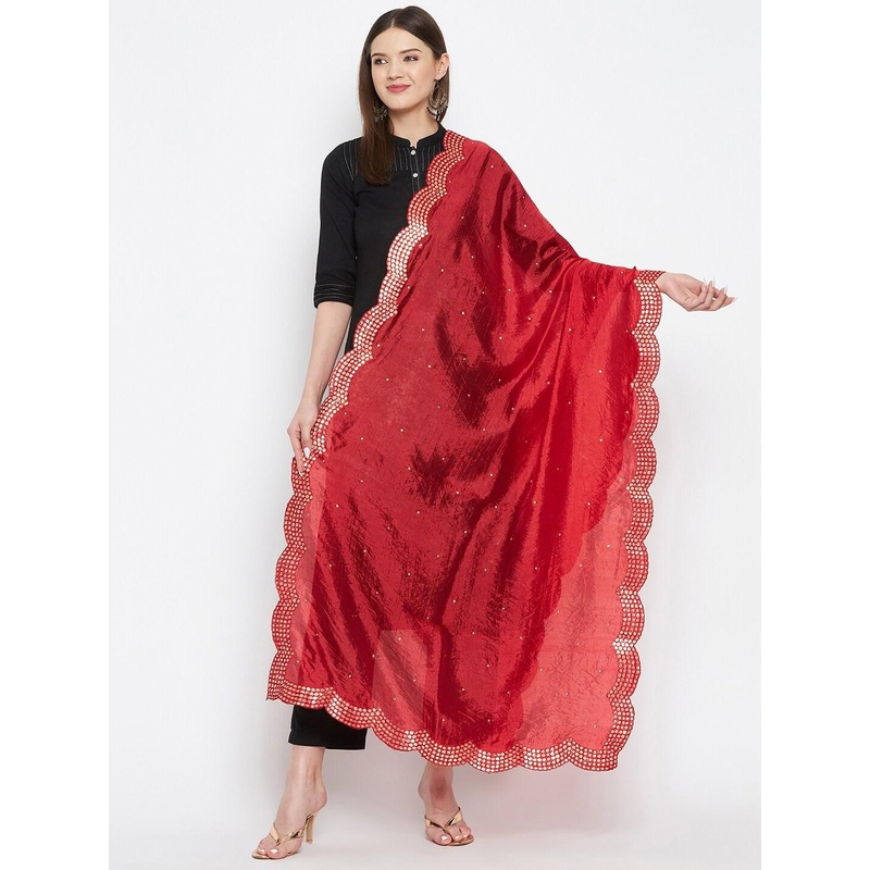 Clora Creation Embroidered Dupatta with Beads and Stones