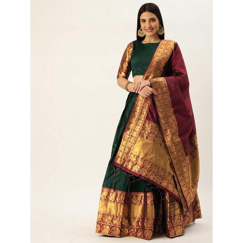 Fabcartz Zari Woven Design Semi-Stitched Lehenga & Unstitched Blouse With Dupatta