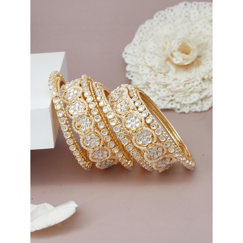 GC PREMIUM JEWELLERY Set Of 6 Gold-Plated Kundan Studded Bangles