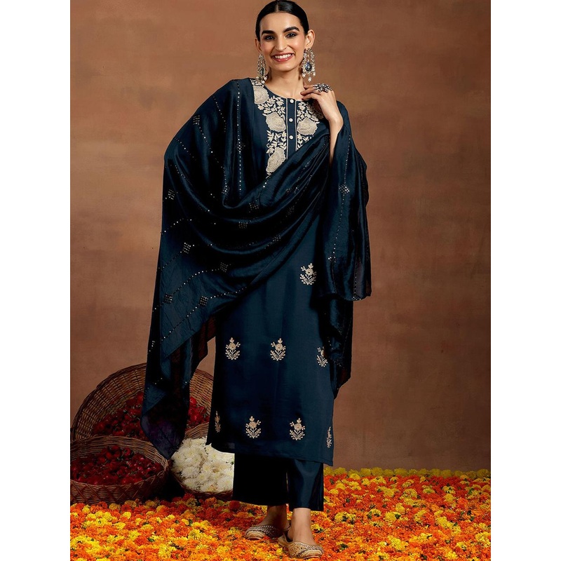 Gerua By Libas Women Floral Yoke Design Regular Kurta with Trousers & With Dupatta