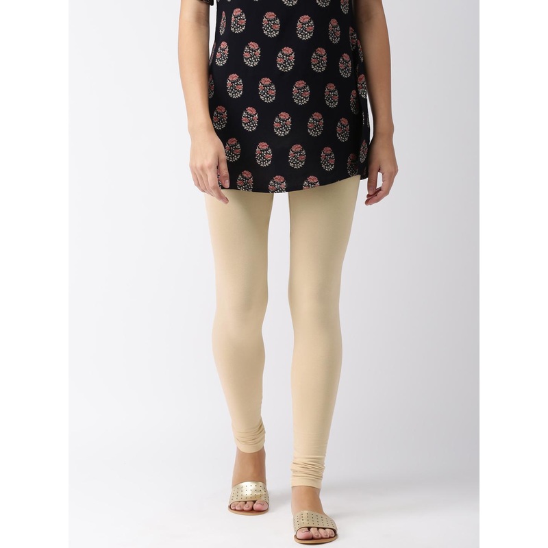 Go Colors Women Beige Solid Churidar Length Leggings