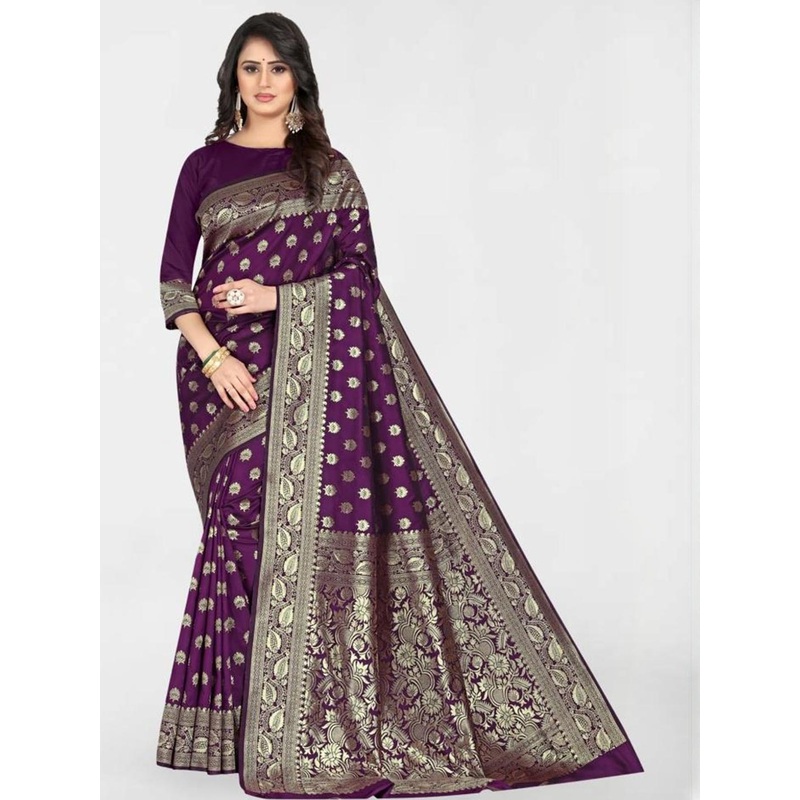 HERE&NOW Ethnic Motifs Zari Silk Blend Banarasi Saree