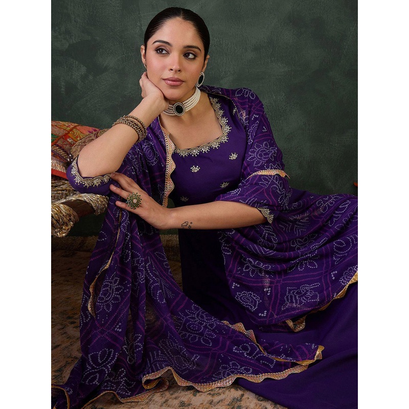 Indo Era Embroidered Square Neck Anarkali Kurta With Trousers And Dupatta