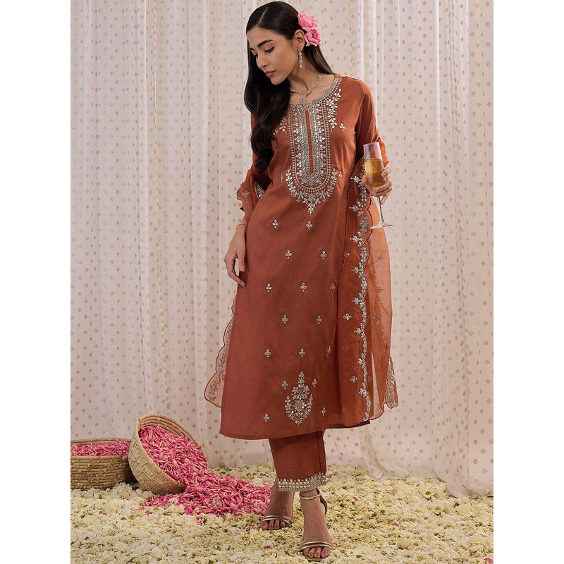 Indo Era Ethnic Motifs Embroidered Regular Gotta Patti Kurta with Trouser & Dupatta