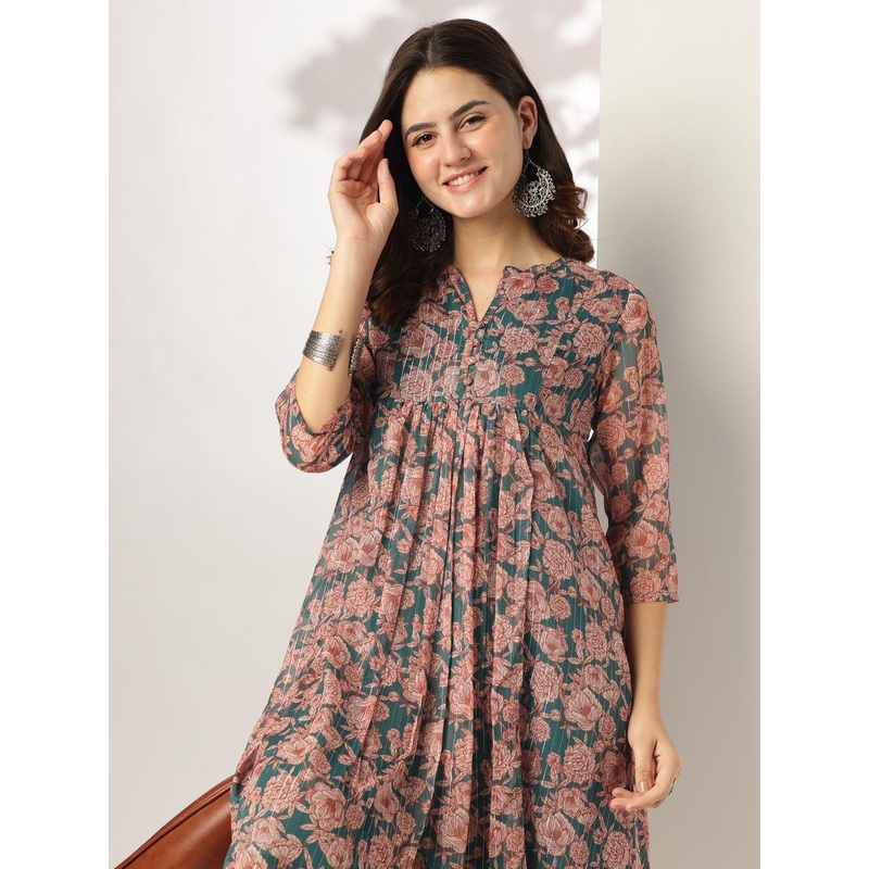 Janasya Women Floral Printed Festive A-Line Kurta