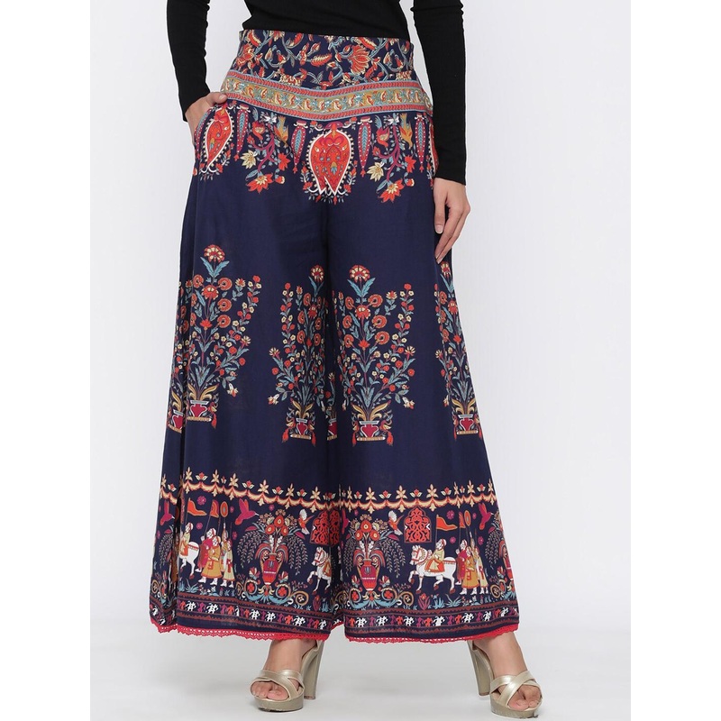 Juniper Women Navy Blue Printed Flared Palazzos
