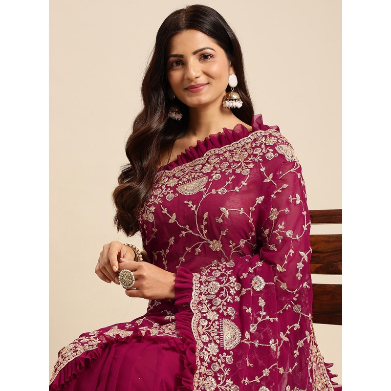 kasee Floral Zari Pure Georgette Saree