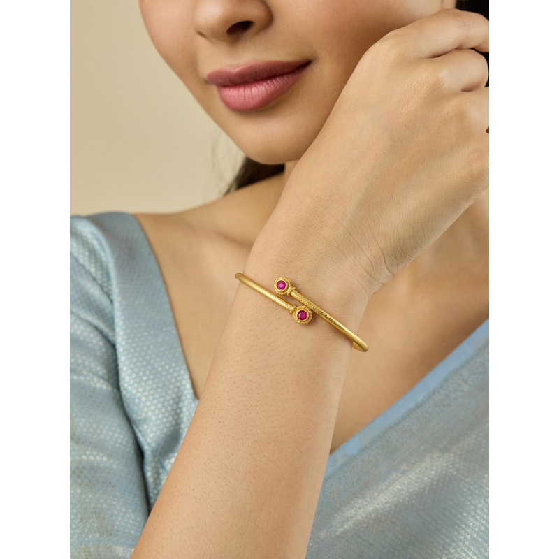 Kushal’s Fashion Jewellery Ruby Gold-Plated Ethnic Antique Kada
