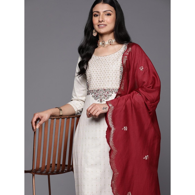 Libas Floral Embroidered Kurta with Trousers & With Dupatta