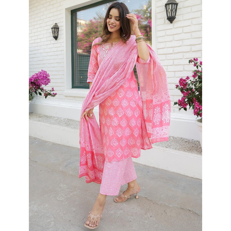 Libas Women Ethnic Motifs Yoke Design Thread Work Pure Cotton Kurta Set