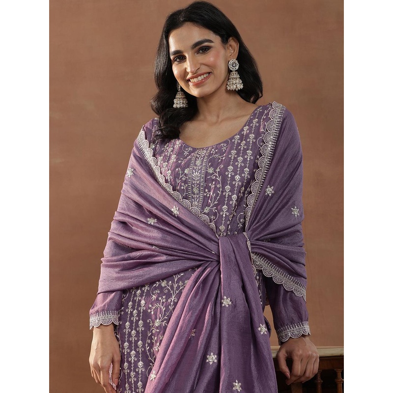 Libas Women Floral Embroidered Regular Kurta with Palazzos & With Dupatta