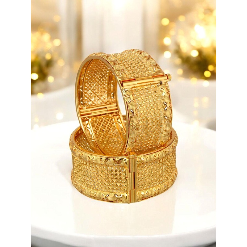 LUCKY JEWELLERY Set of 2 Traditional Designer 18KT One Gram Gold Plated Bangles