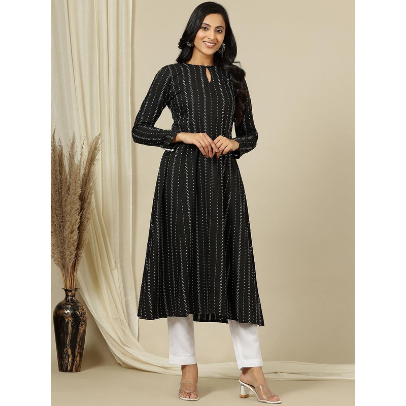 MASSTANI BY INDDUS Woven Design Keyhole Neck Cotton A-Line Kurta