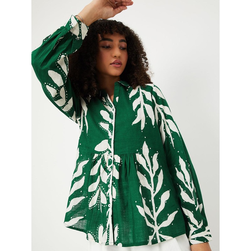 max Women Long Sleeve Shirt Collar Cotton Tunic